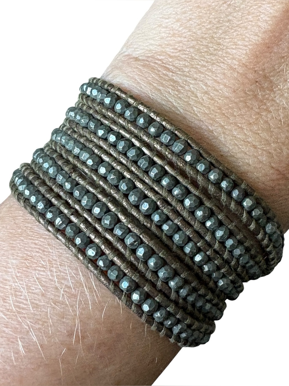 Chan Luu Gunmetal Bead Nugget Multi Strand 925 Leather Wrap Bracelet